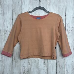 Horny Toad Cropped 3/4 Sleeve Striped Cotton Knit Preppy Plain Shirt Small